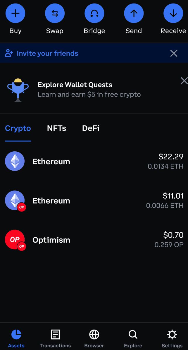 Hướng dẫn thực hiện Quest đầu tiên trên Coinbase Wallet để nhận thưởng OP